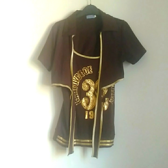 Sexy tank top and crop Jacket brown and gold colour - Picture 2 of 11